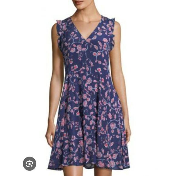 Rebecca Taylor Kyoto Silk Floral Women's Size 12 Navy Red Floral Print TV Show - Picture 1 of 9